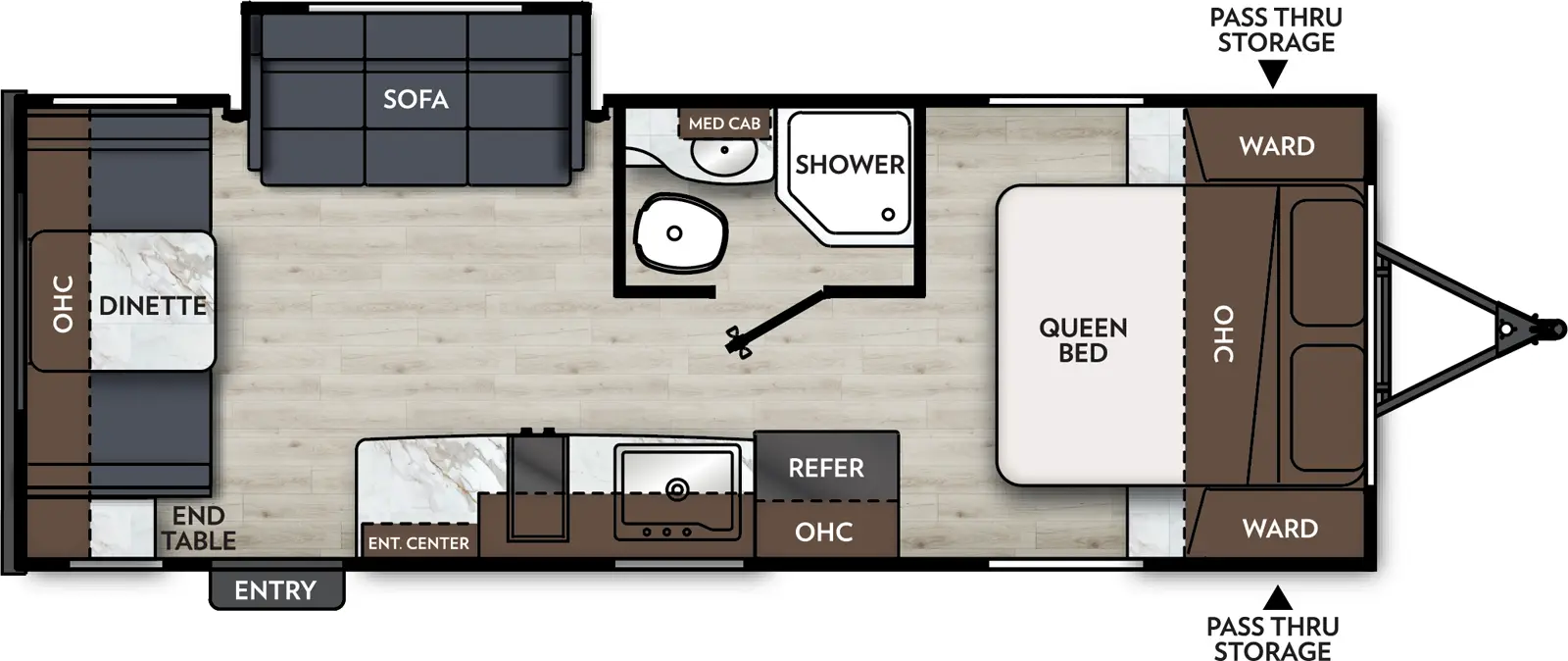 The Apex Nano 213RDS floorplan has one entry and one slide out. Exterior features include: fiberglass exterior and 15' awning. Interiors features include: front bedroom.